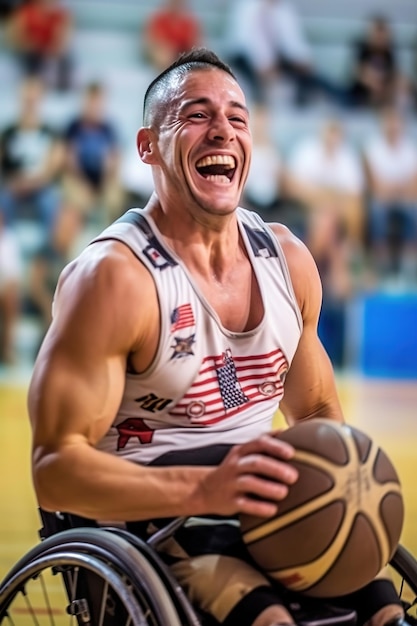 Photo un homme en fauteuil roulant joue au basket.