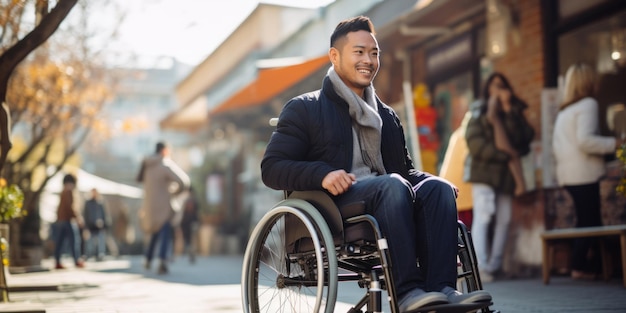 Un homme en fauteuil roulant en plein air