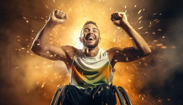 Photo un homme en fauteuil roulant se réjouit d'avoir remporté le championnat.