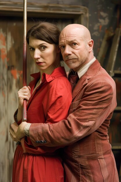 Photo un homme et une femme d'âge moyen confiants posent dos à dos dans des tenues élégantes avec des expressions intenses.