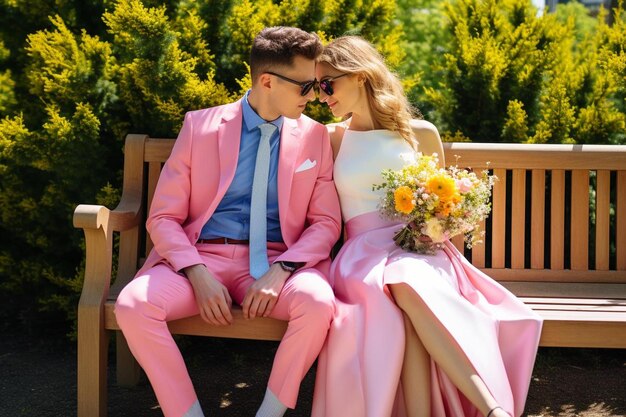 un homme et une femme assis sur un banc