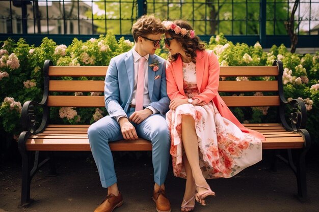 un homme et une femme assis sur un banc