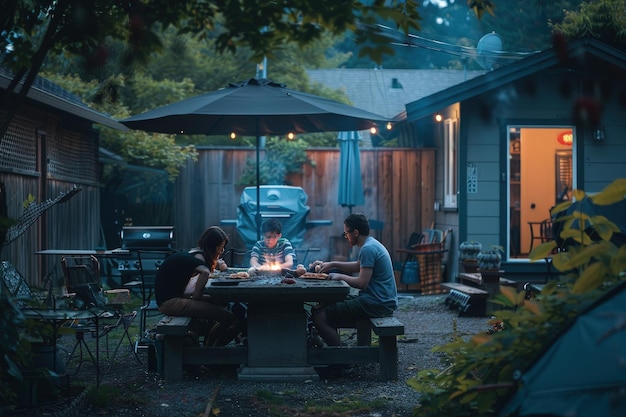 Un homme et une femme assis à une table dehors.