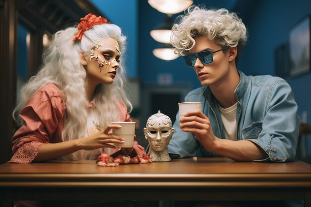 Un homme et une femme assis à table