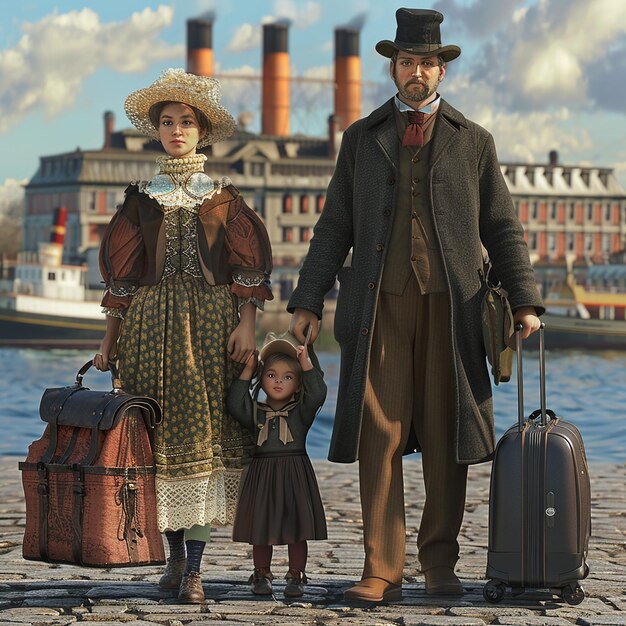 Photo un homme et une femme avec des bagages et une femme dans un chapeau avec un homme et una femme tenant une valise