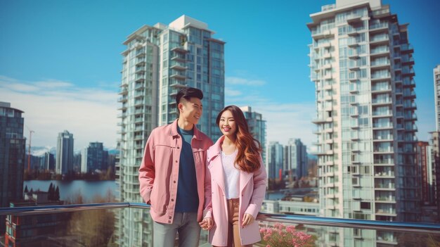 Un homme et une femme sur un balcon en milieu urbain