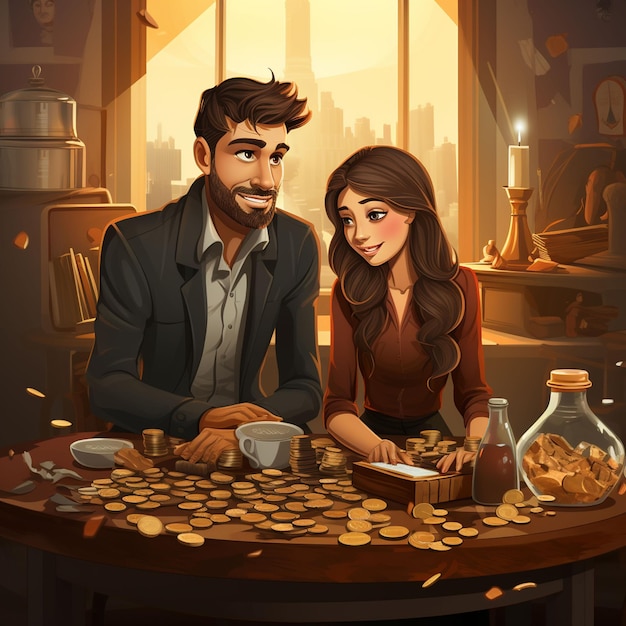 Un homme et une femme comptent des pièces.