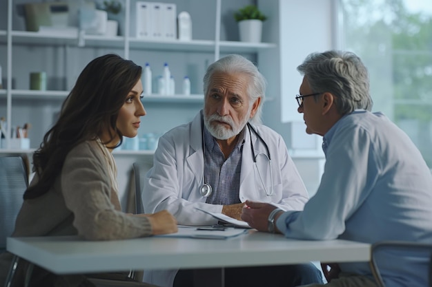 Un homme et une femme consultent un médecin.