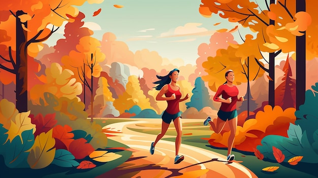 Homme et femme courant comme sport de fitness en automne