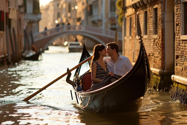 Photo un homme et une femme dans une gondole sur un canal