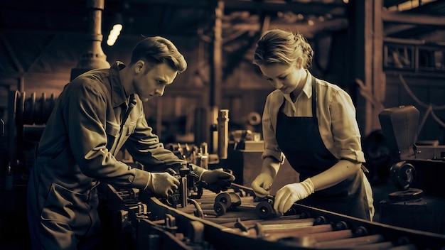 Un homme et une femme dans une usine.
