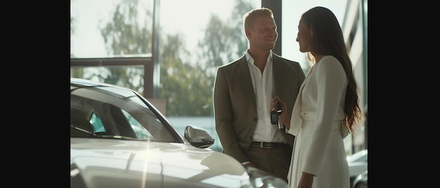 un homme et une femme debout à côté d'une voiture