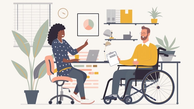 un homme et une femme en fauteuil roulant se parlent.