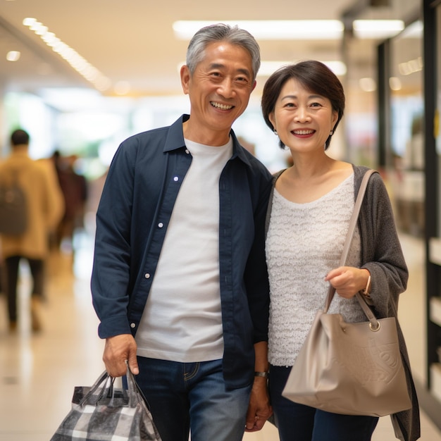 Un homme et une femme japonais dans la cinquantaine avec des sourires sur le