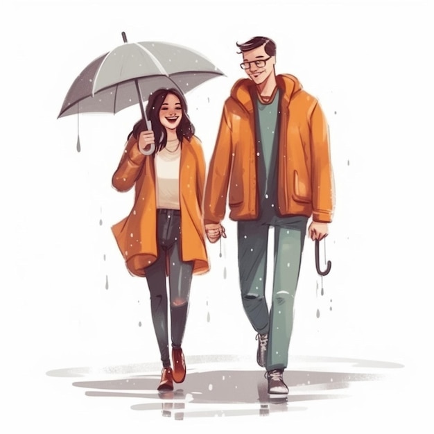 Un homme et une femme marchant sous la pluie tenant des parapluies.