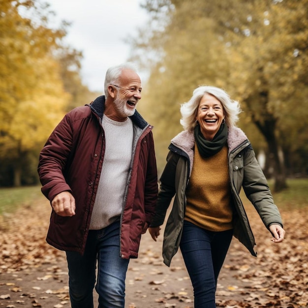 un homme et une femme marchent sur un chemin dans le parc