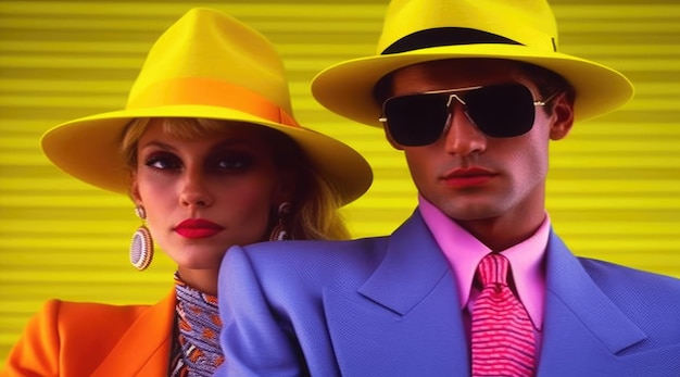 Homme et femme à la mode dans des lunettes de soleil dans le style d'été de la mode néon