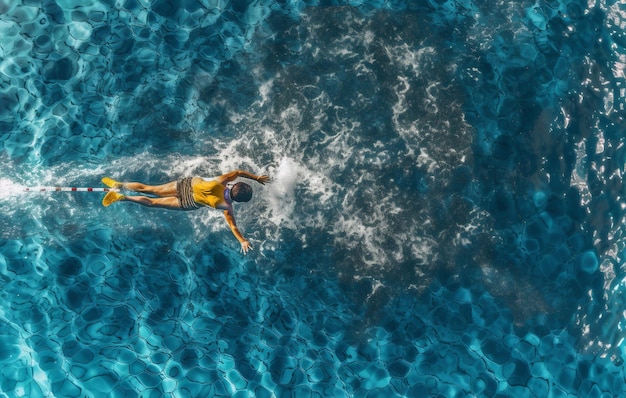 Homme femme nageant dans l'eau vacances d'été tourisme piscine voyage jeune sport bleu IA générative