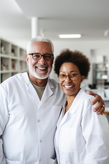 un homme et une femme posent pour une photo avec les mots pharmacie sur le dos