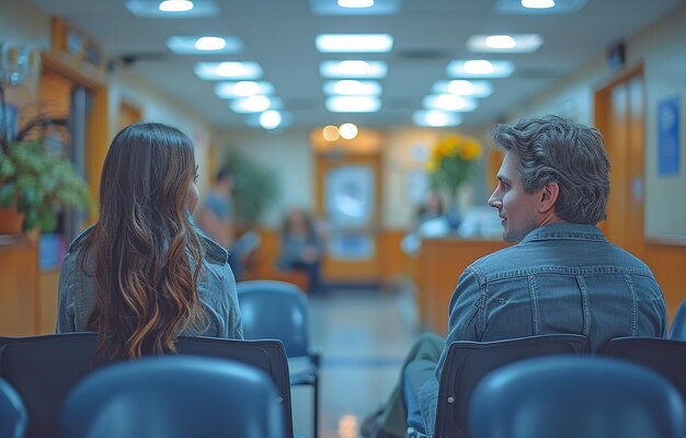 Un homme et une femme qui attendent dans un hôpital.