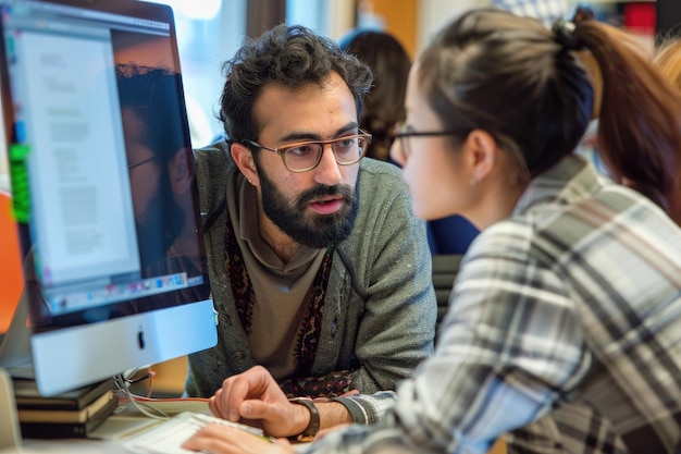 Un homme et une femme regardent un écran d'ordinateur