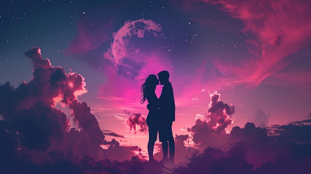 Homme et femme s'embrassant au coucher du soleil, amour, fond de Saint-Valentin
