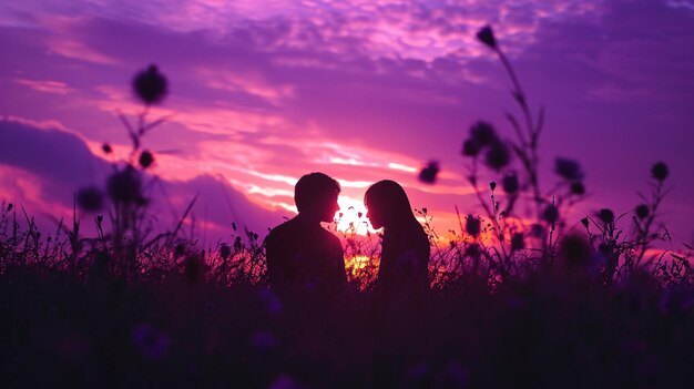 Homme et femme s'embrassant au coucher du soleil, amour, fond de Saint-Valentin