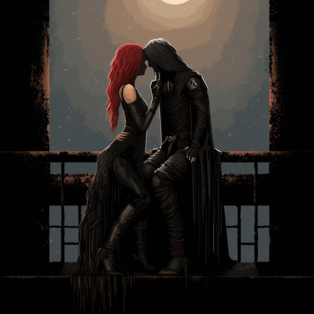 Photo un homme et une femme s'embrassant devant une pleine lune