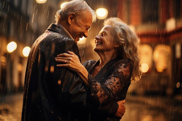 Photo un homme et une femme s'embrassant sous la pluie