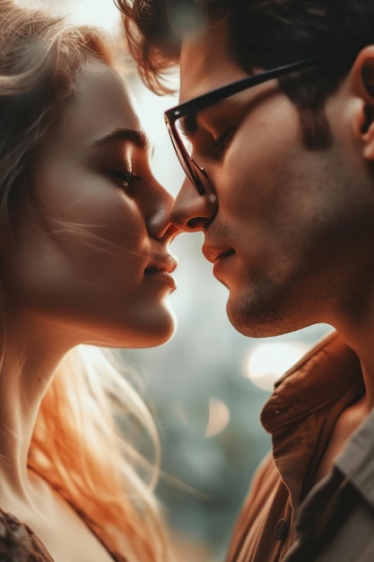 Un homme et une femme s'embrassent devant une cascade