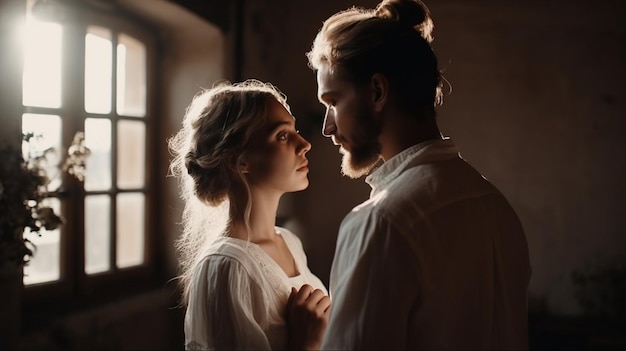 Un homme et une femme se regardent et la femme se regarde.