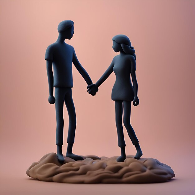 Photo homme et femme se serrant la main sur une illustration 3d en pierre