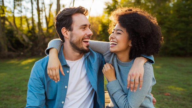 Photo un homme et une femme se sourient et s'embrassent