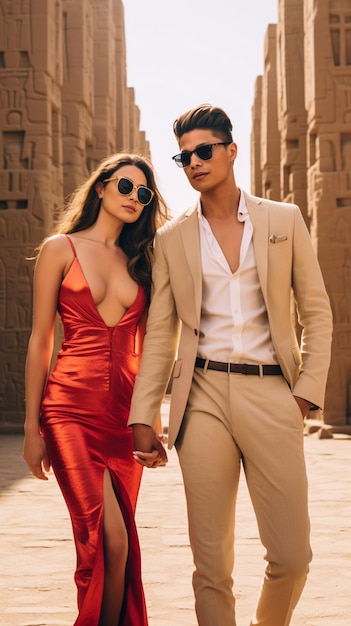 un homme et une femme se tiennent la main et portent des lunettes de soleil.