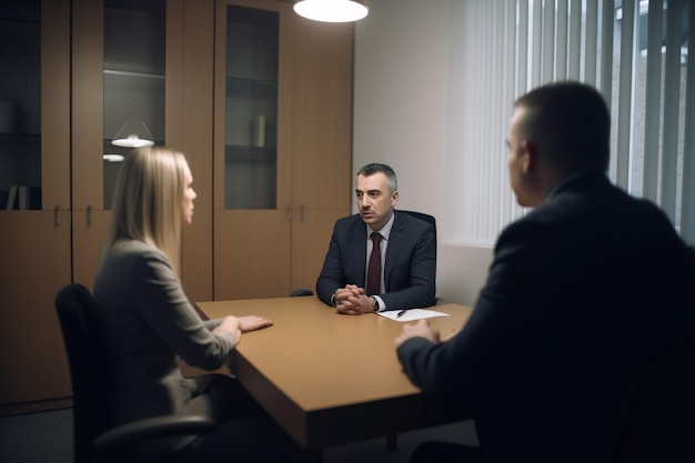 Un homme et une femme sont assis à une table dans une salle de réunion.