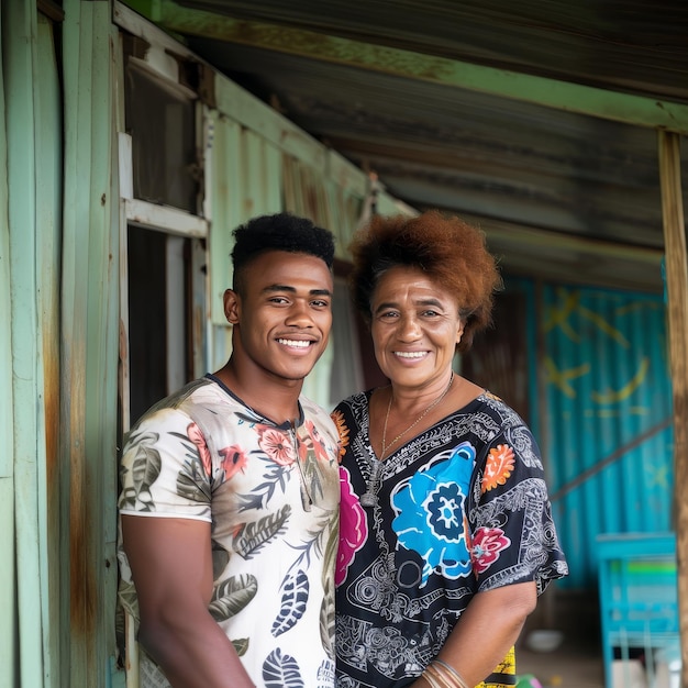 Photo un homme et une femme sont debout à l'extérieur d'une maison