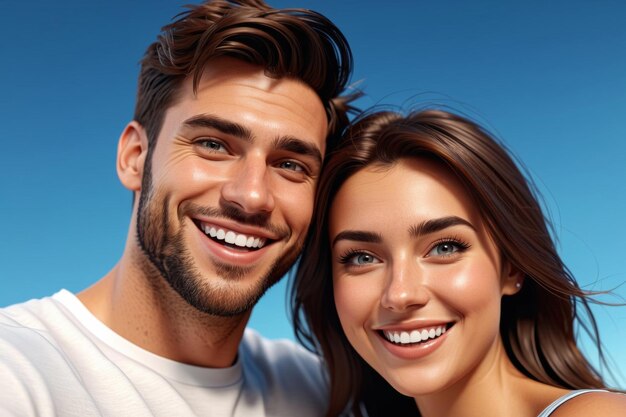 un homme et une femme souriants et une femme aux dents blanches