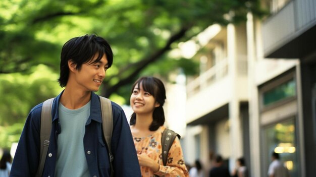 Un homme et une femme sourient et se regardent.