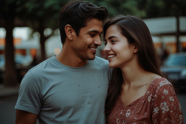 un homme et une femme sourient et sourient ensemble