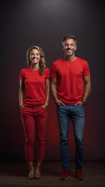 Un homme et une femme en T-shirt rouge