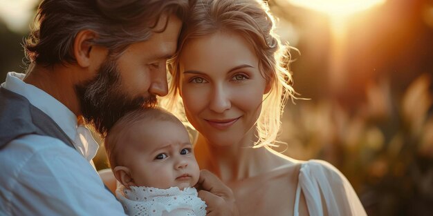 Un homme et une femme tenant un bébé