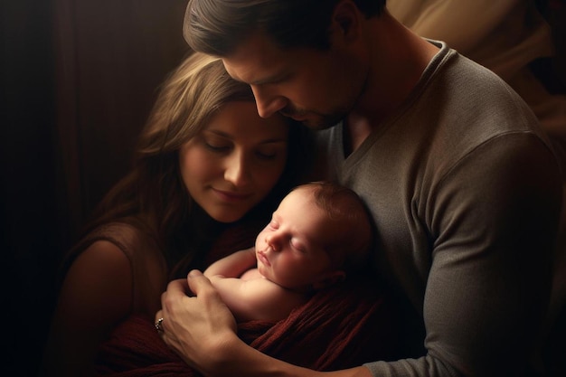 Un homme et une femme tiennent leur bébé dans leurs bras.