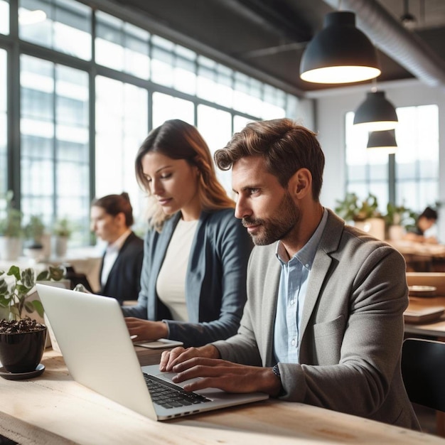 un homme et une femme travaillant sur leurs ordinateurs portables dans un bar