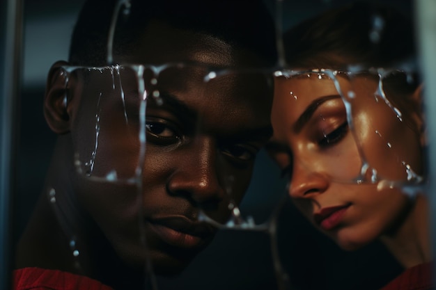 Un homme avec une femme avec un verre cassé Concept de relations brisées