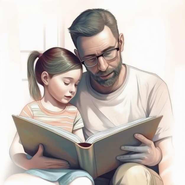 Un homme et une fille lisant un livre ensemble