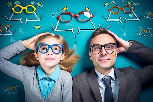 Photo un homme et une fille avec des lunettes qui disent des globes oculaires et un homme avec des verres