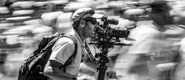 Photo un homme filme une foule de gens.