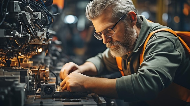 Homme fonctionnant en tant qu'ingénieur industriel professionnel qualifié et de haut niveau Technicien de machines métalliques pour le service et l'entretien