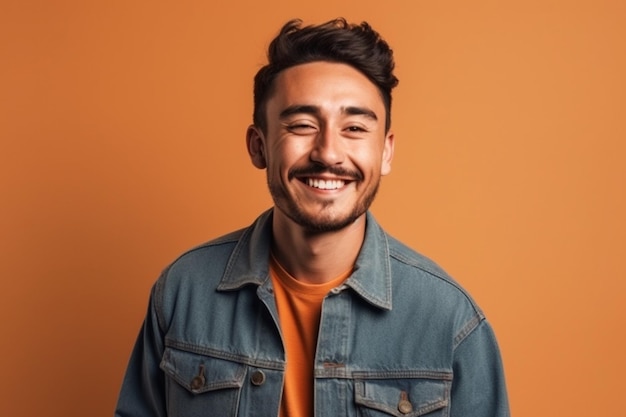 un homme sur un fond de couleur unie avec une expression faciale souriante ai généré des illustrations