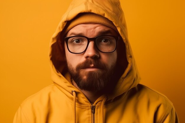 un homme sur un fond de couleur unie avec une expression de visage de peur AI générative